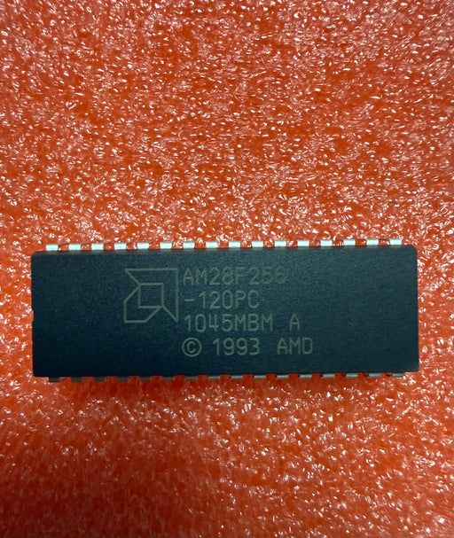 Image of AM28F256-120PC 256Kbit parallel flash memory IC in 28-pin PDIP package