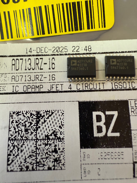 Image of AD713JRZ-16 quad JFET-input operational amplifier in SOIC-14 package by Analog Devices