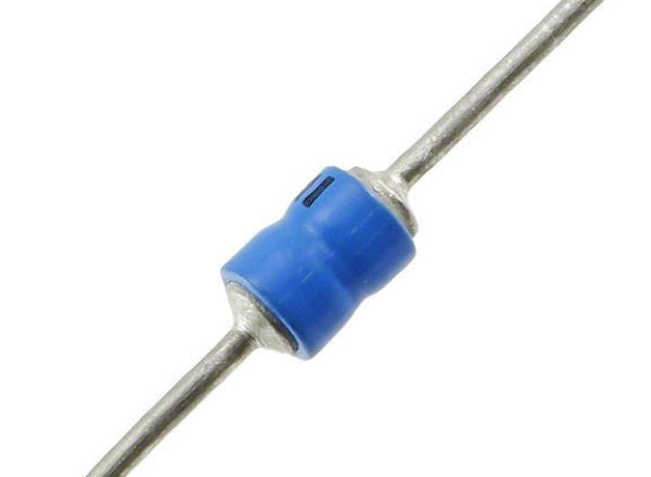 JANTX1N5551 Diode with blue body and silver leads on a white background