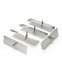 Three stainless steel mixing blades or agitator components arranged on a light gray surface.