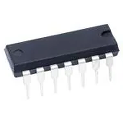 Electronic component with 14 pins on a white background