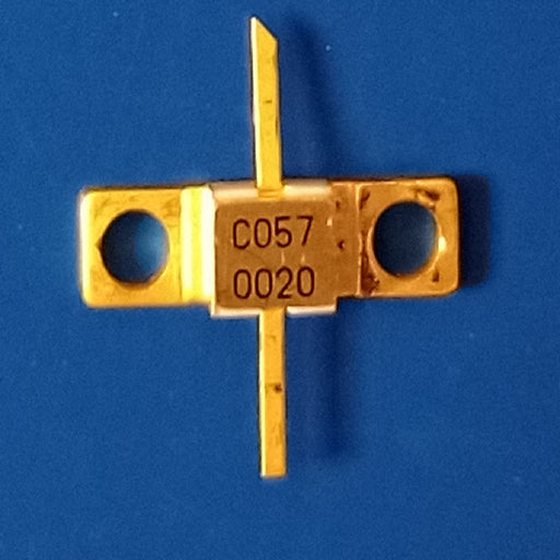 FLC057WG by Sumitomo Electric Device Innovations RF transistor with gold-plated metal casing on blue background
