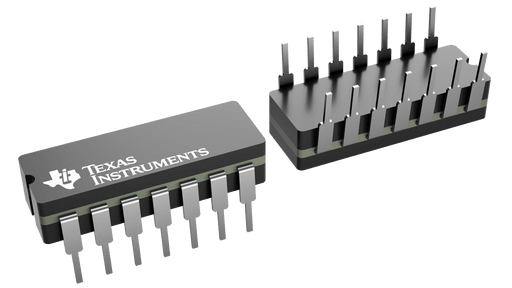 Close-up of JAN-34002B2A by TEXAS INSTRUMENTS dual in-line package integrated circuits with metal pins